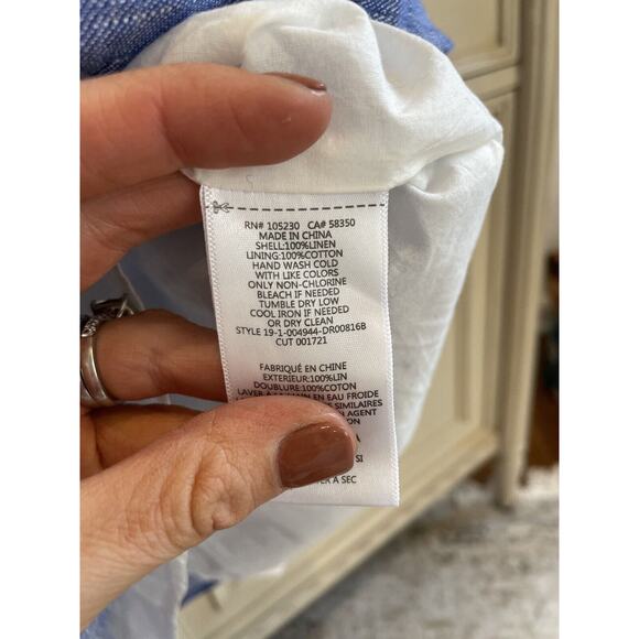 NWT $228 Joie Diega 100% Linen Blue Plaza‎ Mini Dress Small Casual Sleeveless - Picture 4 of 8